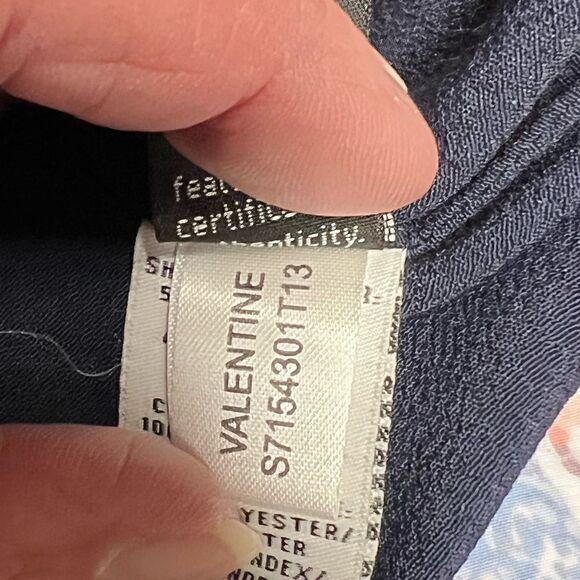 Diane von Furstenberg Valentine Navy Leather-Shoulder Top Womens Sz L - Picture 7 of 7